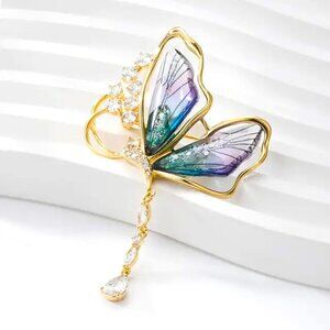 Butterfly Brooch Rhinestone Dangle Stylish Sparkle Glam Colorful Trendy Unique